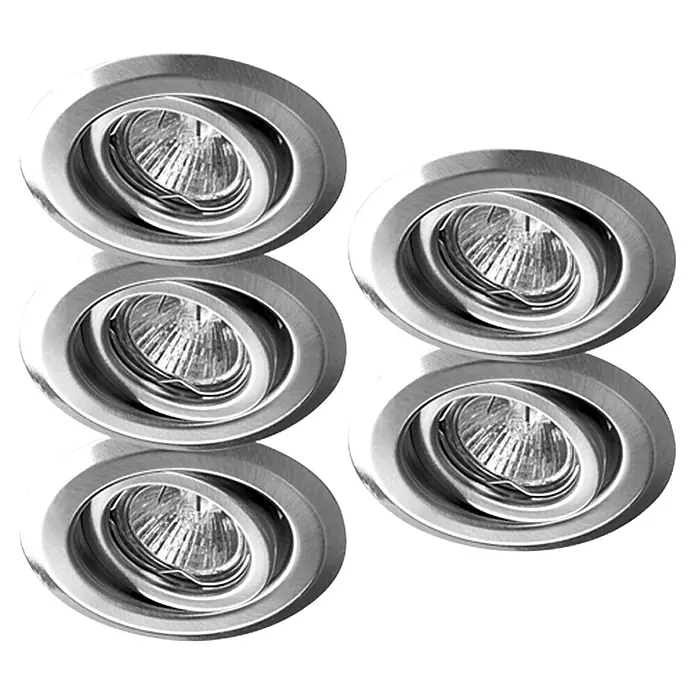 Tween Light Set de focos empotrables - 100 W, Ø x Al: 9,6 x 7 cm, Níquel, 5 ud. - Seis focos empotrables redondos con cabezales ajustables, ideales para iluminación moderna y ambiente elegante.