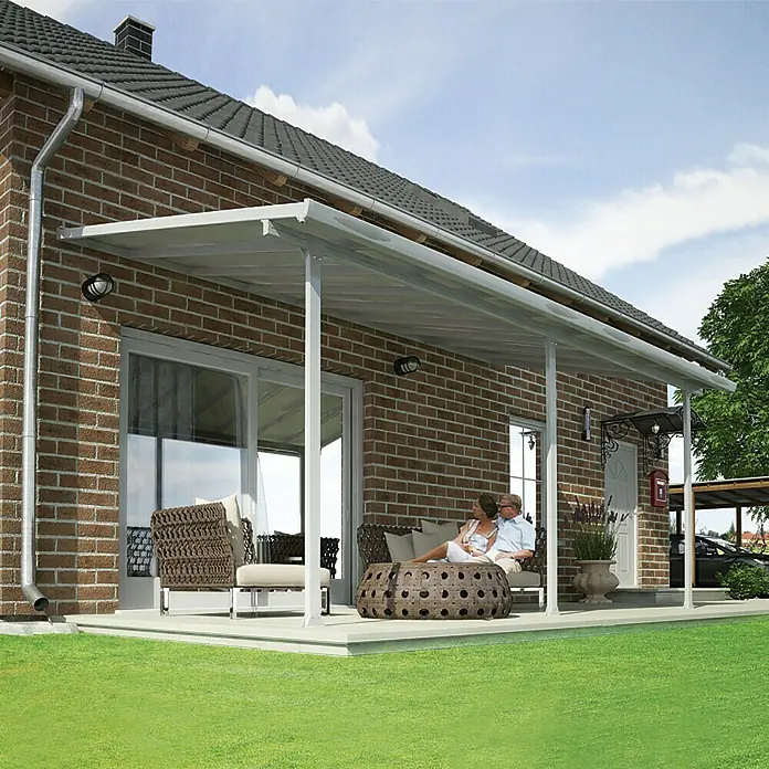 Solid Elements Terrassenüberdachung Martina - B x T: 546 x 300 cm, Verkehrsweiß, Polycarbonat, Transparent - Eine moderne Terrassenüberdachung aus Aluminium schützt vor Sonne und Regen und bietet einen stilvollen Aussenbereich zum Entspannen.