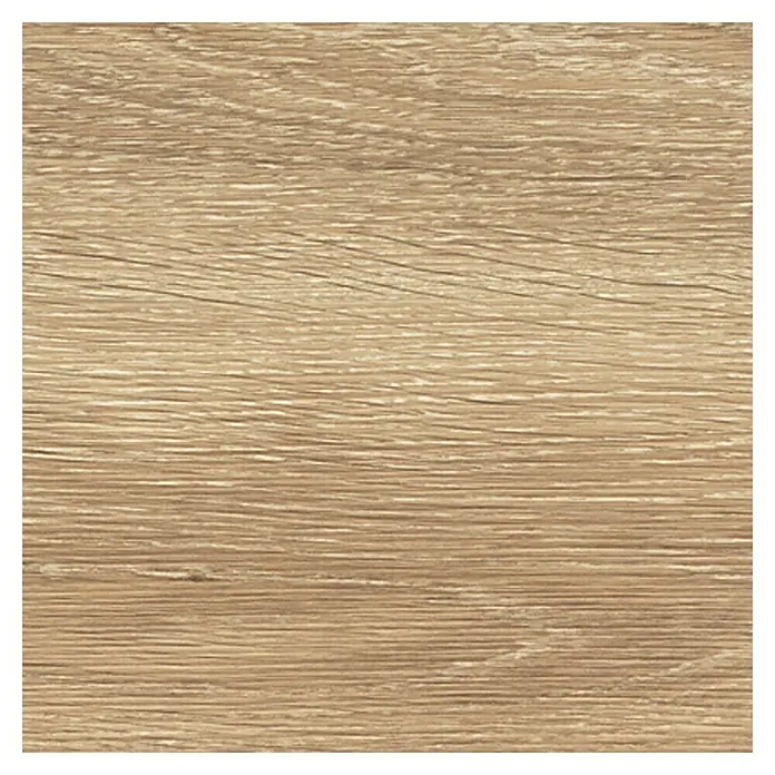 Resopal Canto de PVC - Glacier Bay Oak, 180 x 4,4 cm - Primer plano de una superficie de madera que muestra finos patrones de vetas en tonos cálidos de color marrón claro. Ideal para muebles e interiorismo.