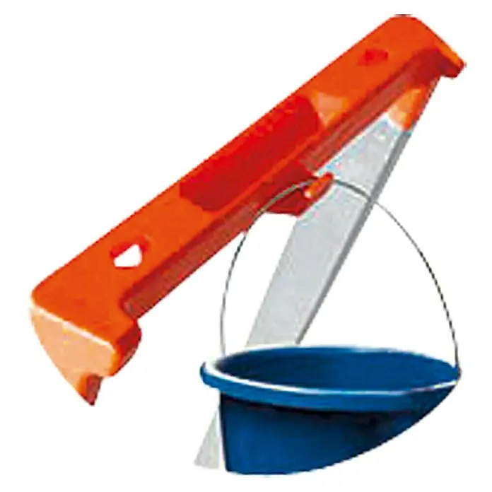 Krause Monto Escalera de tijera - Altura de trabajo: 2,65 m, Número de peldaños: 3 ud., Carga soportada: 150 kg, Aluminio - Un elevador de cubo naranja con un pequeño cubo azul adjunto, útil para limpiar y moverse.