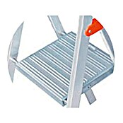 Escalera de tijera polivalente (Altura de trabajo: 2,85 m, 4 escalones, Aluminio, Gancho para cubo)