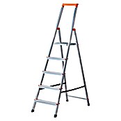 Escalera de tijera polivalente (Altura de trabajo: 3,25 m, 6 escalones, Aluminio, Gancho para cubo)