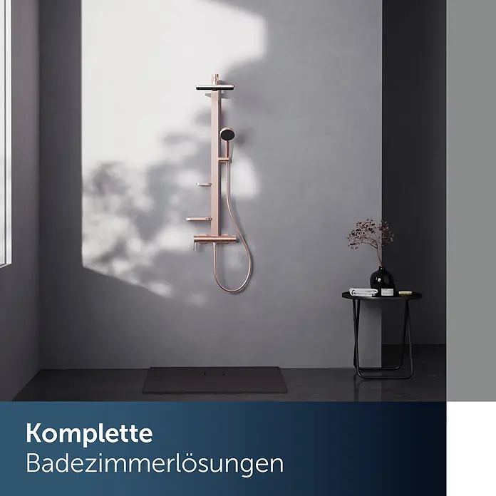 Ideal Standard Alu+ Duschsystem Ceraflow BE204RO - Lochabstand: 60 cm, Anzahl Strahlarten: 2 Stk., Rose, Form Kopfbrause: Eckig - Roségoldene Duschsäule mit Handbrause und integrierten Ablagen in modernem Bad.