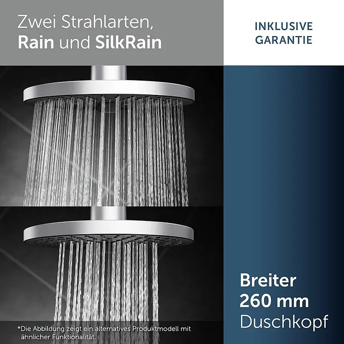 Ideal Standard Alu+ Kopfbrause Idealrain - B x L: 260 x 260 mm, 8 l/min, Chrom - Silberner 260 mm breiter Duschkopf mit zwei Strahlarten: Regen und SilkRain.