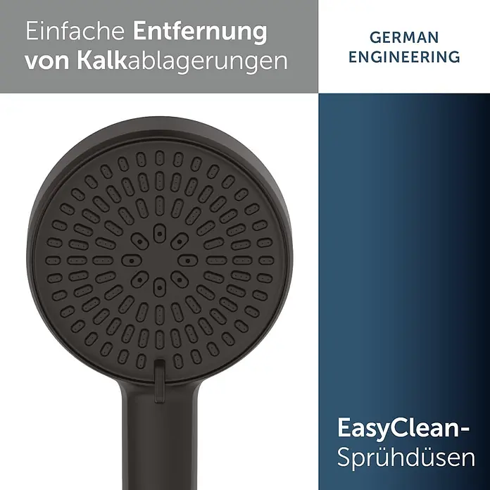Ideal Standard Alu+ Brausegarnitur Idealrain - Lochabstand: 40 cm - 50 cm, Art Strahl: SilkRain, Rain, Schwarz - Dunkelgraue Handbrause mit zahlreichen EasyClean-Sprühdüsen zur einfachen Kalkentfernung.
