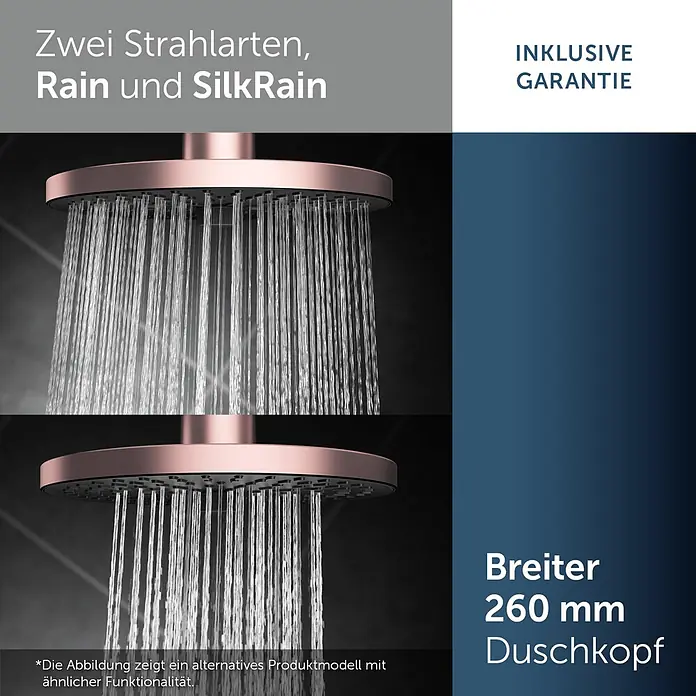 Ideal Standard Alu+ Kopfbrause Idealrain - B x L: 260 x 260 mm, 12 l/min, Rosé - Roségoldener Duschkopf mit zwei Strahlarten, Rain und SilkRain, 260 mm Durchmesser.