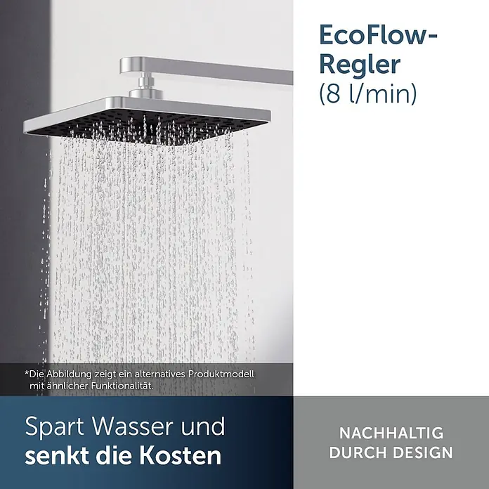 Ideal Standard Alu+ Kopfbrause Idealrain - B x L: 260 x 260 mm, 8 l/min, Chrom - Quadratischer Chrom-Regenduschkopf mit schwarzen Düsen, der Wasser sprüht.