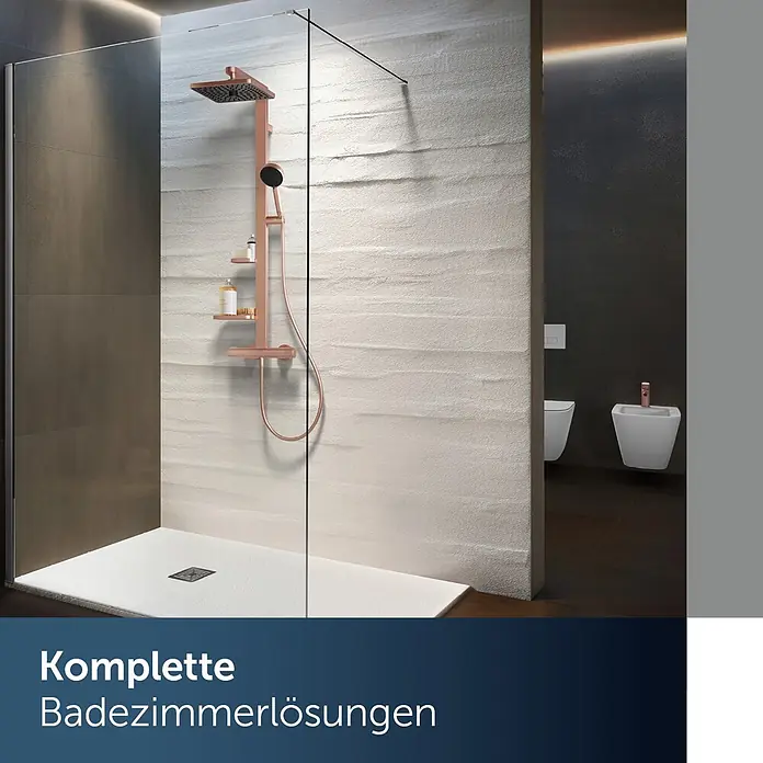 Ideal Standard Alu+ Duschsystem Ceratherm - Anzahl Strahlarten: 2 Stk., Rosé - Modernes Badezimmer mit roségoldenem Duschsystem, Regendusche, Handbrause und integrierten Ablagen.