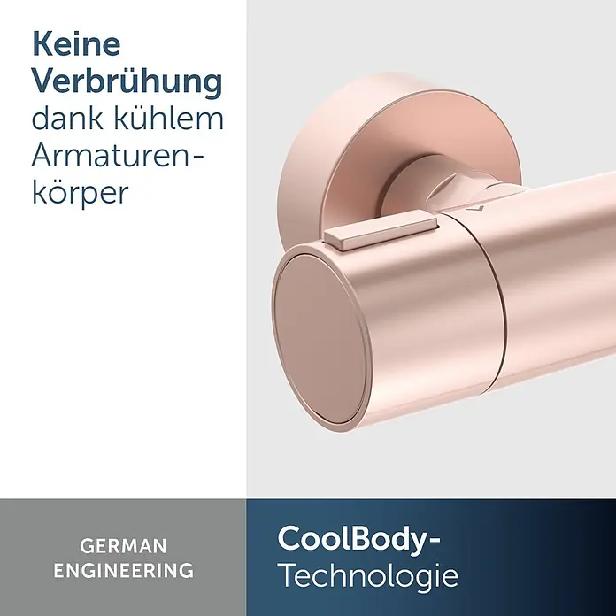 Ideal Standard Alu+ Brausegarnitur Ceratherm - Lochabstand: 40 cm - 50 cm, Art Strahl: SilkRain, Rain, Rosé - Roségoldener Thermostat mit CoolBody-Technologie für eine kühle Oberfläche, verhindert Verbrühungen.