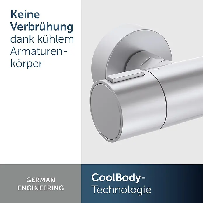 Ideal Standard Alu+ Brausegarnitur Ceratherm - Lochabstand: 40 cm - 50 cm, Art Strahl: SilkRain, Rain, Silber - Silberfarbener Armaturenkörper mit CoolBody-Technologie für Verbrühschutz.