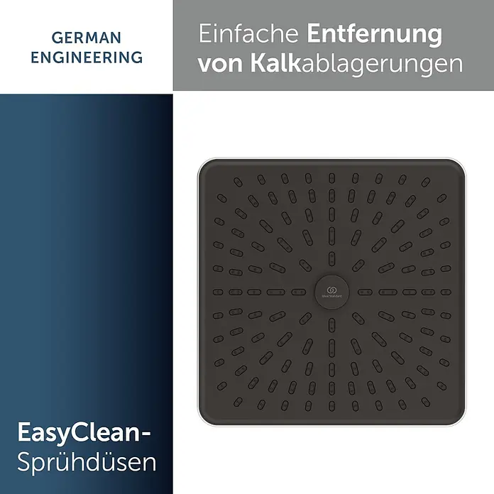 Ideal Standard Alu+ Kopfbrause Idealrain - B x L: 260 x 260 mm, 12 l/min, Silber - Dunkelgrauer, quadratischer Duschkopf mit schwarzen EasyClean-Düsen zur einfachen Kalkentfernung.