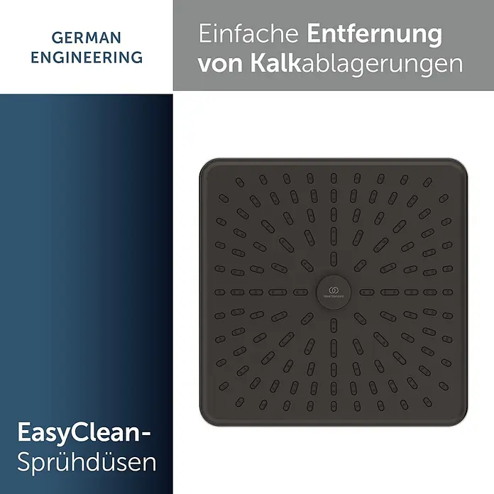 Ideal Standard Alu+ Kopfbrause Idealrain - B x L: 260 x 260 mm, 8 l/min, Chrom - Dunkelgrauer Duschkopf mit EasyClean-Sprühdüsen für einfache Kalkentfernung.