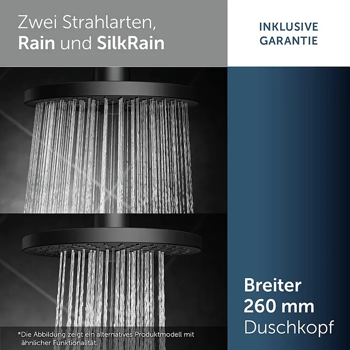 Ideal Standard Alu+ Kopfbrause Idealrain - B x L: 260 x 260 mm, 8 l/min, Schwarz - Schwarzer Duschkopf mit zwei Strahlarten. Breites Design von 260 mm.