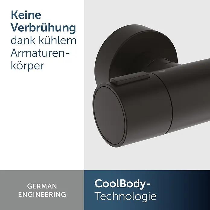 Ideal Standard Alu+ Brausegarnitur Ceratherm - Lochabstand: 40 cm - 50 cm, Art Strahl: SilkRain, Rain, Schwarz - Mattschwarzer Armaturenkörper mit CoolBody-Technologie gegen Verbrühung.