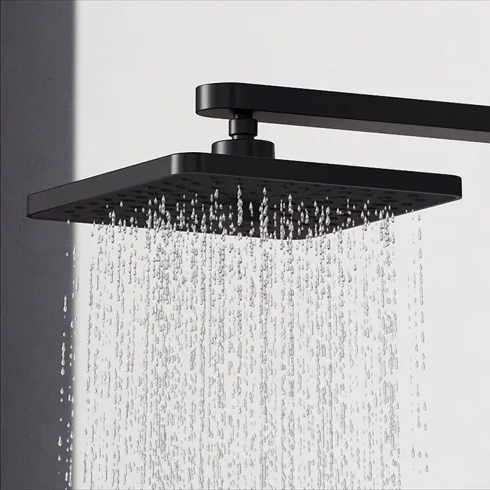 Ideal Standard Alu+ Kopfbrause Idealrain - B x L: 260 x 260 mm, 8 l/min, Schwarz - Quadratischer mattschwarzer Duschkopf, der Wasser sprüht.