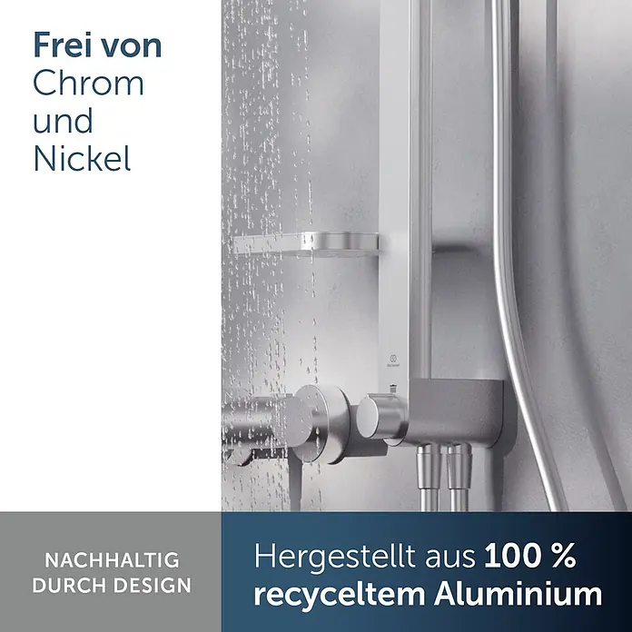 Ideal Standard Alu+ Duschsystem Ceratwist BE213 - Lochabstand: 60 cm, Form Kopfbrause: Eckig, Silber - Silbernes Duschsystem aus 100 % recyceltem Aluminium, frei von Chrom und Nickel, mit fließendem Wasser.