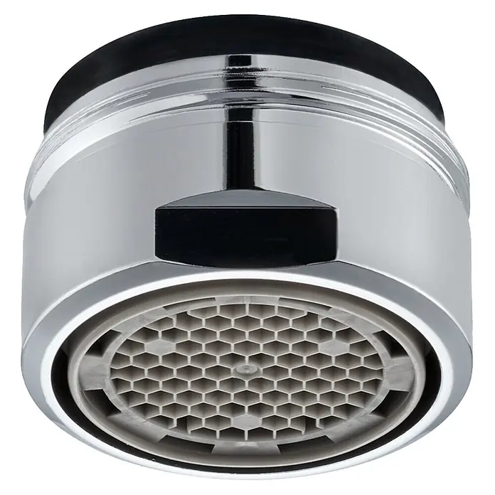 Neoperl Strahlregler Diamond - M24X1 - Verchromter Wasser sparender Wasserhahn-Strahlregler mit schwarzer Oberseite und grauem Wabensieb.