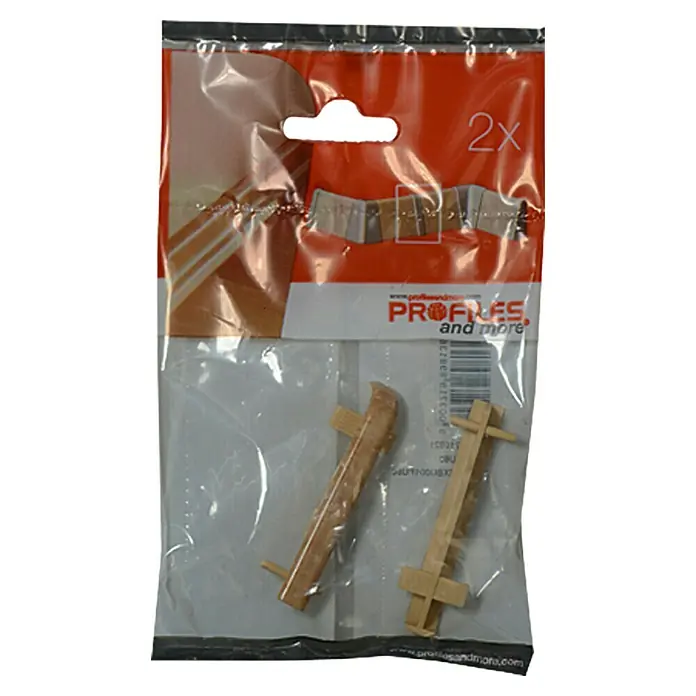 Profiles and more Übergangskappe FU60L - Buche, 2 Stk. - Verpackung mit zwei Holzbeschlägen. Diese Beschläge sind ideal für die Montage von Holzprofilen und mehr. Praktisches Zubehör!