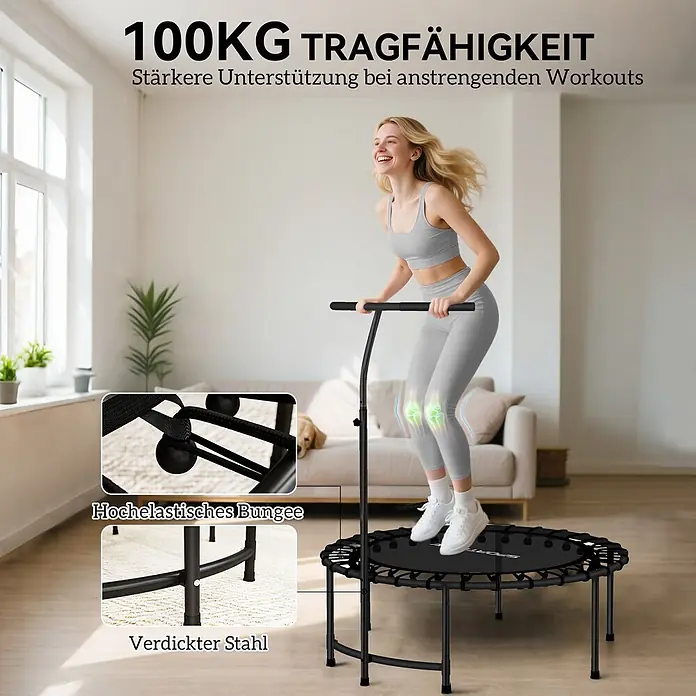 Sportnow Rebounder - Stahl, Schwarz - Schwarzes Minitrampolin mit Haltegriff, ausgestattet mit hochelastischen Bungee-Seilen und verdicktem Stahl für robustes Training.