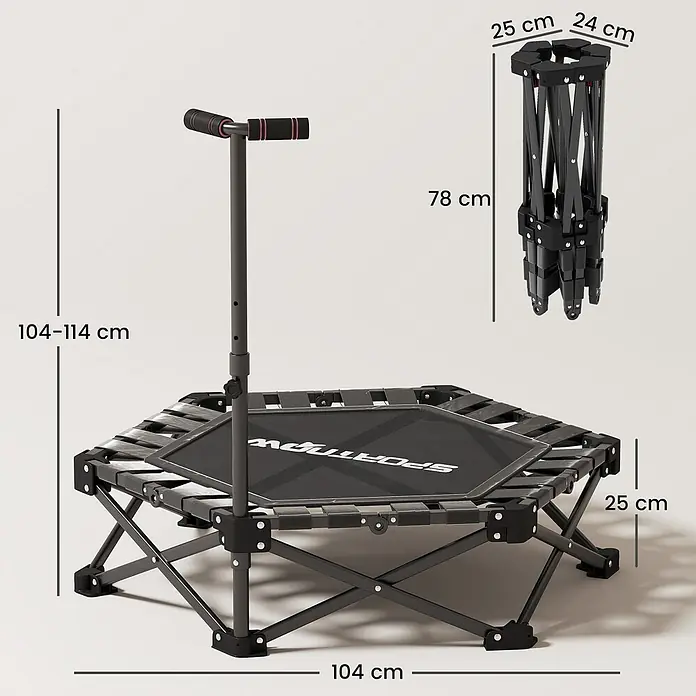 Sportnow Rebounder - Stahl, Schwarz - Faltbares Minitrampolin, dunkelgrau/schwarz, mit verstellbarem Griff. Maße: aufgebaut 104x104-114 cm, gefaltet 78x25x24 cm.