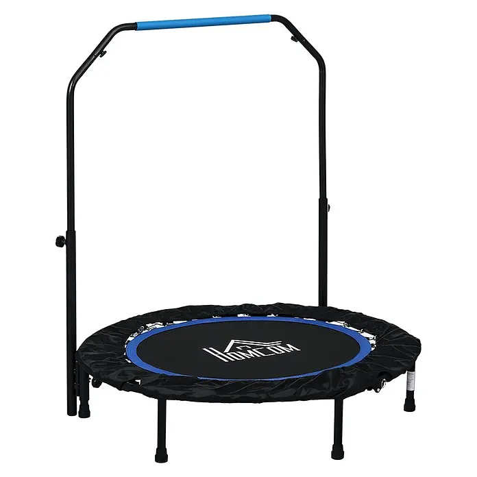 Homcom Rebounder - Stahl, Schwarz, Blau - Schwarzes Minitrampolin mit blauem Rand und schwarzem Haltegriff mit blauem Griffstück für Fitness.