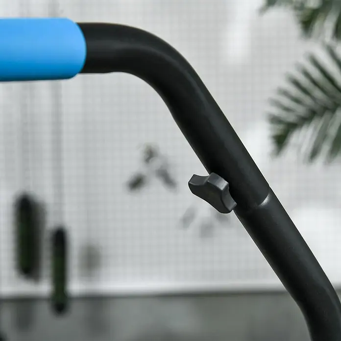 Homcom Rebounder - Stahl, Schwarz, Blau - Schwarzer Fitnessgeräte-Rahmen mit blauem Griff und grauem sternförmigem Einstellknopf.