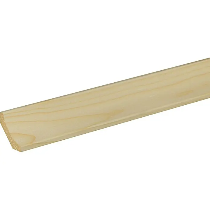 Hohlkehlleiste - 240 x 3,4 x 3,4 cm, Fichte/Kiefer - Naheaufnahme einer unbehandelten Holzleiste, ideal für DIY-Projekte und Innenausbau, zeigt die natürliche Maserung und Form.