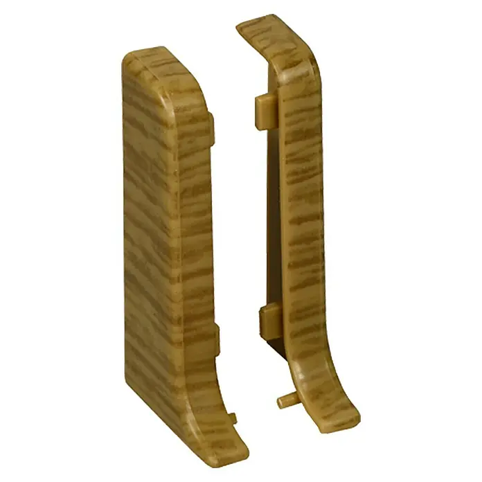 Profiles and more Endkappe KU050 - Eiche, 2 Stk. - Zwei Fußleistenabdeckungen in Holzoptik, ideal für die stilvolle und praktische Verkleidung von Heizungsrohren.