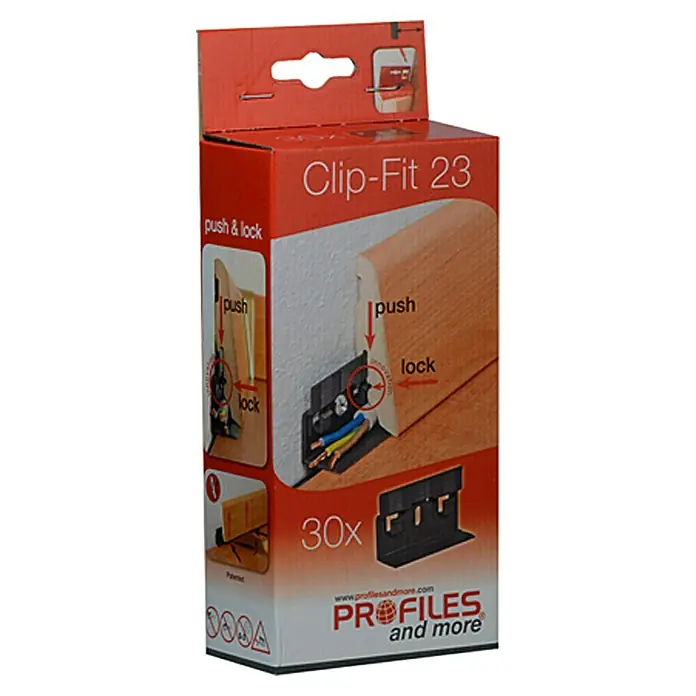 Profiles and more Leistenclip Clip-Fit CH23 - 30 Stk. - Die Clip-Fit 23 Sockelleistenbefestigung in der 30er Packung. Einfache Montage durch Push & Lock. Perfekt für saubere Abschlüsse.