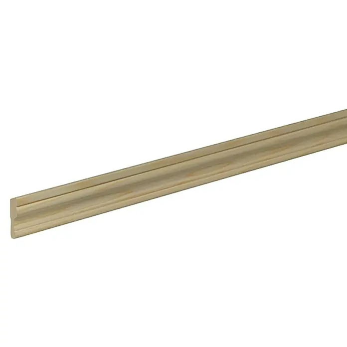 Profilleiste SF294 - 240 x 0,8 x 2,9 cm, Fichte/Kiefer - Ein Detailaufnahme einer hellen Holzleiste mit einer gerillten Oberfläche, ideal für Innenausbau und dekorative Zwecke.