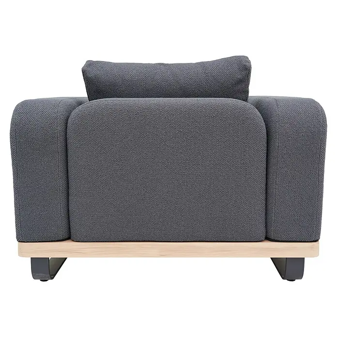 Sunfun Conjunto de muebles Cintia - 6 pzs., Aluminio/Poliéster, Antracita - Sillón tapizado gris con base de madera clara y patas gris oscuro.