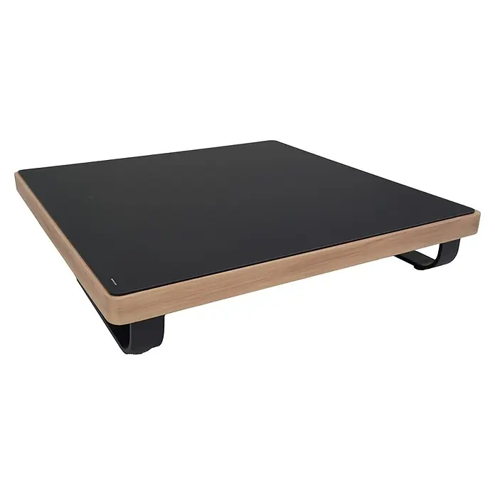 Sunfun Conjunto de muebles Cintia - 6 pzs., Aluminio/Poliéster, Antracita - Soporte de monitor con tapa negra, marco de madera y patas curvas negras.