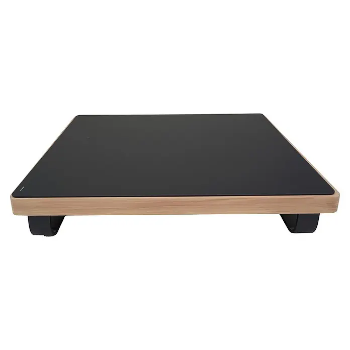 Sunfun Conjunto de muebles Cintia - 6 pzs., Aluminio/Poliéster, Antracita - Plataforma móvil con tapa gris oscuro, marco de madera clara y ruedas oscuras.