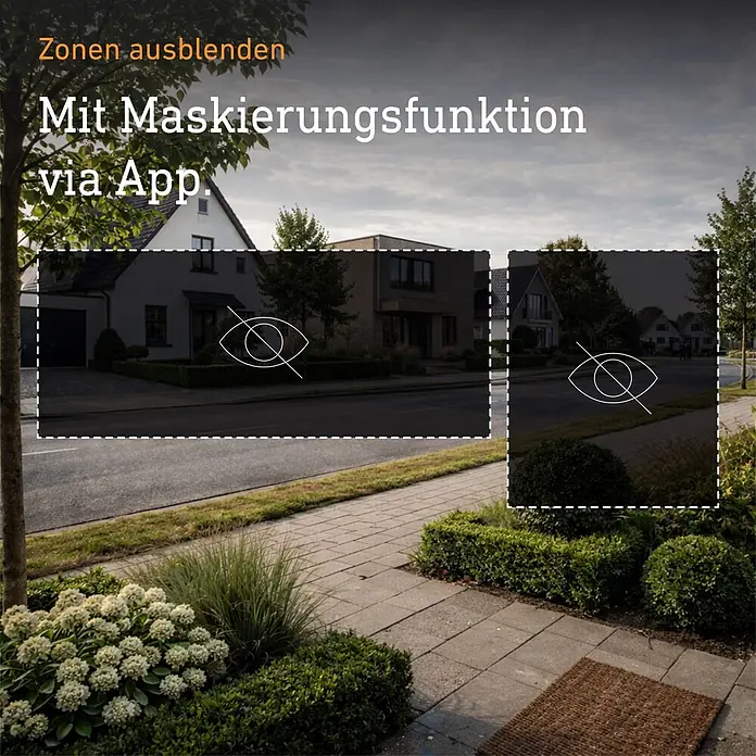 Steinel LED-Sensor-Außenwandleuchte L 625 CAM SC - 14 W, L x B x H: 13,1 x 7,8 x 30,5 cm, Anthrazit/Weiß, Warmweiß - Zonen maskieren via App: Die Funktion überdeckt private Bereiche im Überwachungsbild.