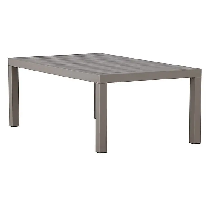 Ebuy24 Garten-Loungetisch Copacabana - L x B x H: 70 x 120 x 45 cm, Ø x H: 70 x 45 cm, AluminiumSpraystone, Braun, Stapelbar - Rechteckiger taupefarbener Aluminium-Terrassentisch mit Lattenplatte.