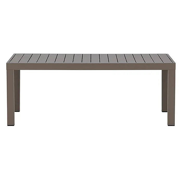 Ebuy24 Garten-Loungetisch Copacabana - L x B x H: 70 x 120 x 45 cm, Ø x H: 70 x 45 cm, AluminiumSpraystone, Braun, Stapelbar - Rechteckiger Gartentisch mit Lattenplatte und quadratischen Beinen in Taupe.