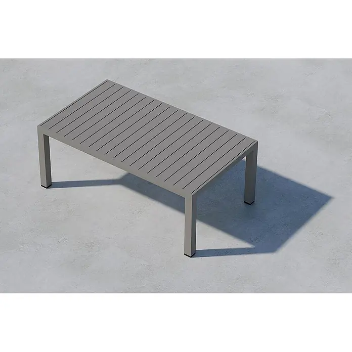 Ebuy24 Garten-Loungetisch Copacabana - L x B x H: 70 x 120 x 45 cm, Ø x H: 70 x 45 cm, Aluminium, Braun, Stapelbar - Grauer rechteckiger Outdoor-Tisch mit Lattenrostplatte.