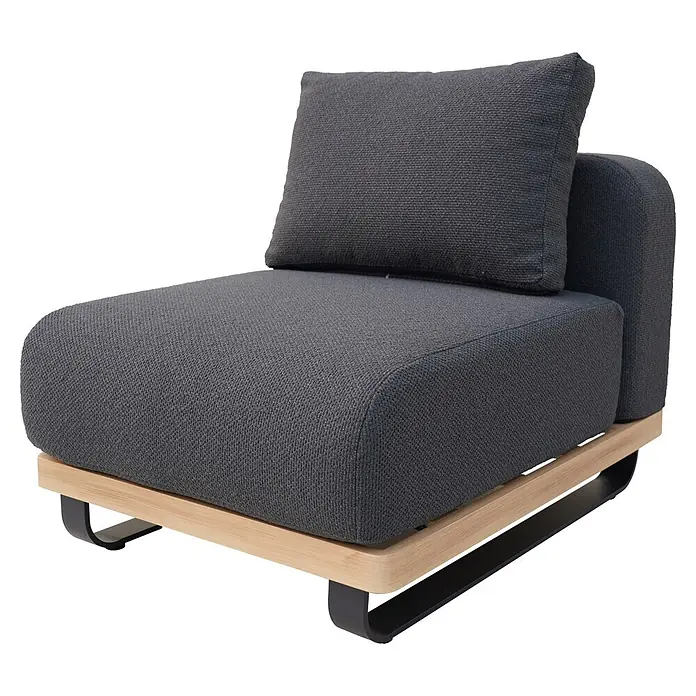 Sunfun Conjunto de muebles Cintia - 6 pzs., Aluminio/Poliéster, Antracita - Sofá modular individual de tela gris oscuro con estructura de madera clara y metal negro.