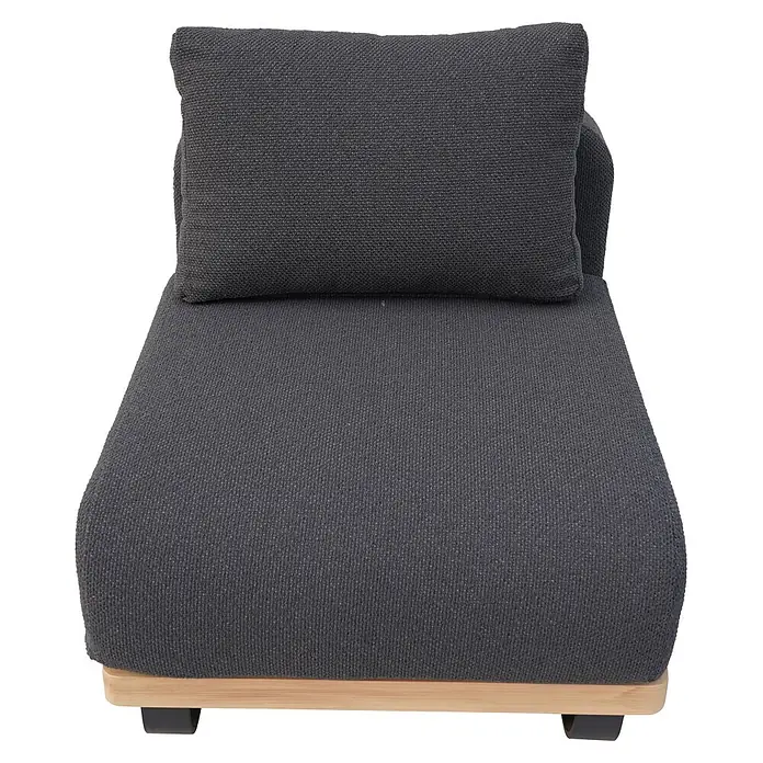 Sunfun Conjunto de muebles Cintia - 6 pzs., Aluminio/Poliéster, Antracita - Chaise longue tapizada gris oscuro con base de madera clara y patas oscuras.