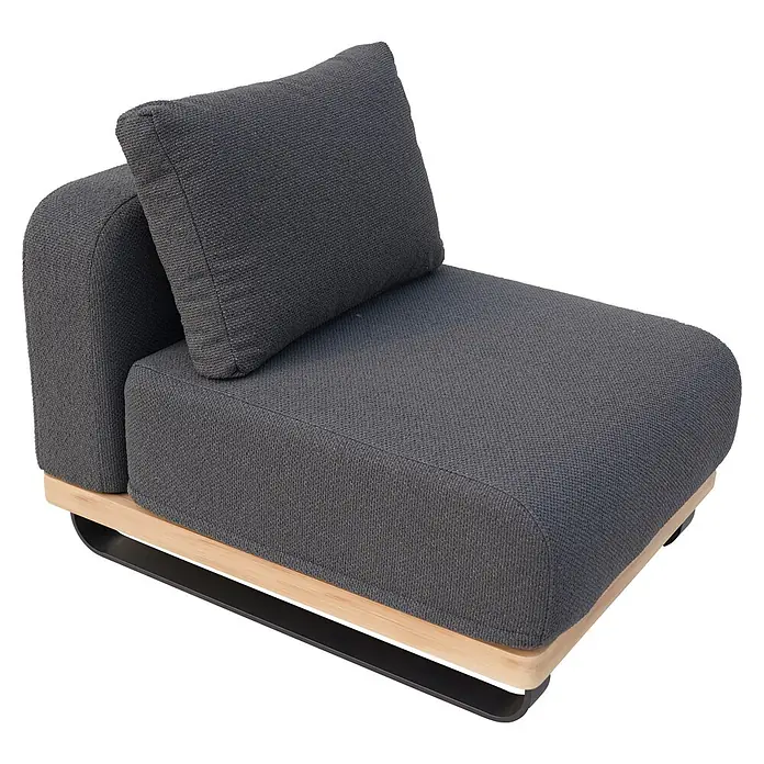 Sunfun Conjunto de muebles Cintia - 6 pzs., Aluminio/Poliéster, Antracita - Sillón modular gris oscuro con cojín de respaldo separado, base de madera clara y estructura de metal negro.