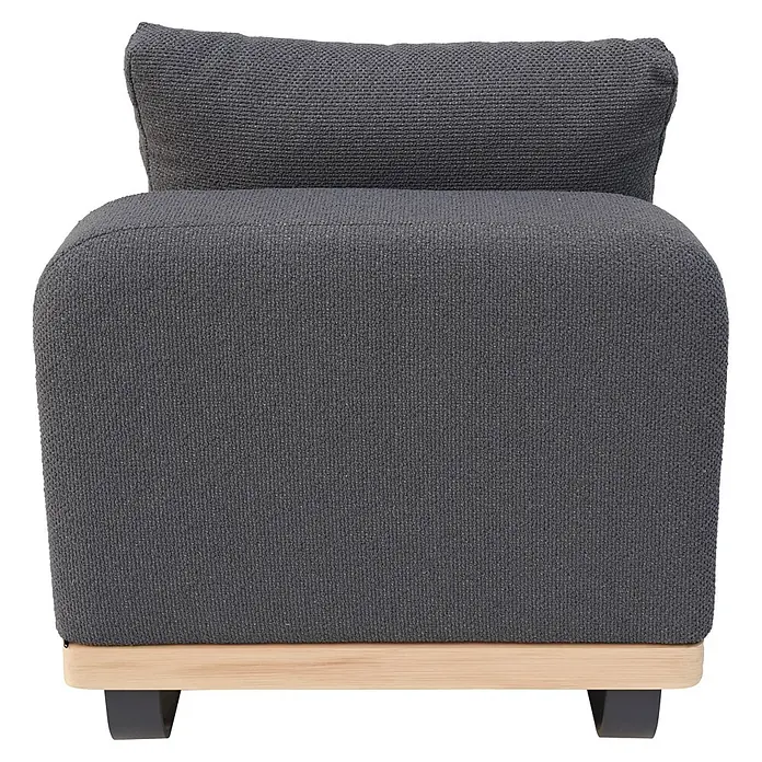Sunfun Conjunto de muebles Cintia - 6 pzs., Aluminio/Poliéster, Antracita - Otomana tapizada gris oscuro con tela texturizada, base de madera natural y patas oscuras.
