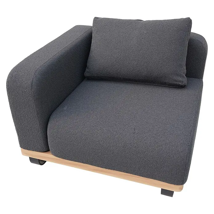 Sunfun Conjunto de muebles Cintia - 6 pzs., Aluminio/Poliéster, Antracita - Sillón de tela gris oscuro con base de madera clara y ruedas negras. Asiento modular moderno.