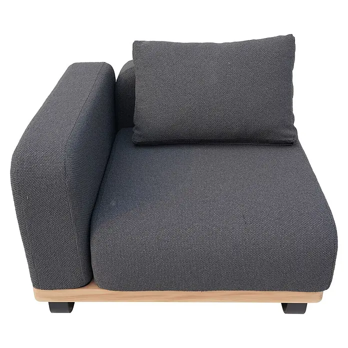 Sunfun Conjunto de muebles Cintia - 6 pzs., Aluminio/Poliéster, Antracita - Chaise longue de tela gris oscuro con cojín a juego y base de madera clara.
