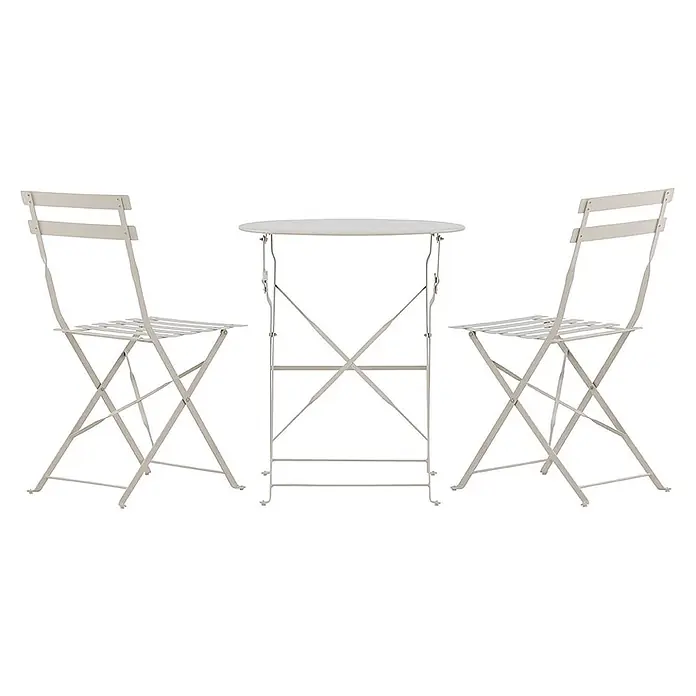 Ebuy24 Loungemöbel-Set Tao - 3 -tlg., Stahl, Beige - Klappbares Bistro-Set aus hellbeigem Metall mit Tisch und zwei Stühlen.