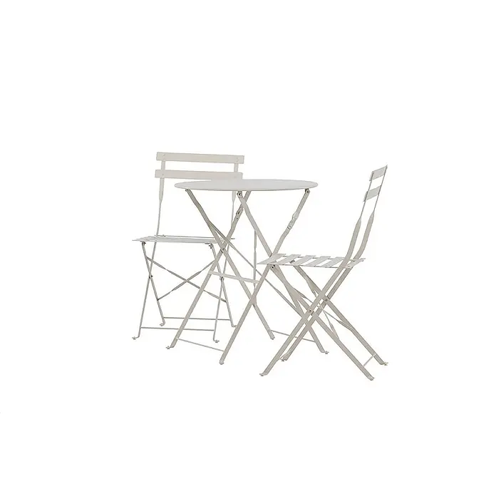 Ebuy24 Loungemöbel-Set Tao - 3 -tlg., Stahl, Beige - Hellbeiges, klappbares Bistro-Set aus Metall mit rundem Tisch und zwei Stühlen.