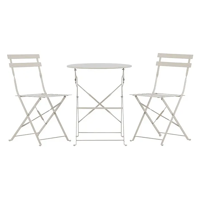 Ebuy24 Loungemöbel-Set Tao - 3 -tlg., Stahl, Beige - Beigefarbenes Klapp-Bistrotisch-Set aus Metall mit zwei passenden Stühlen.