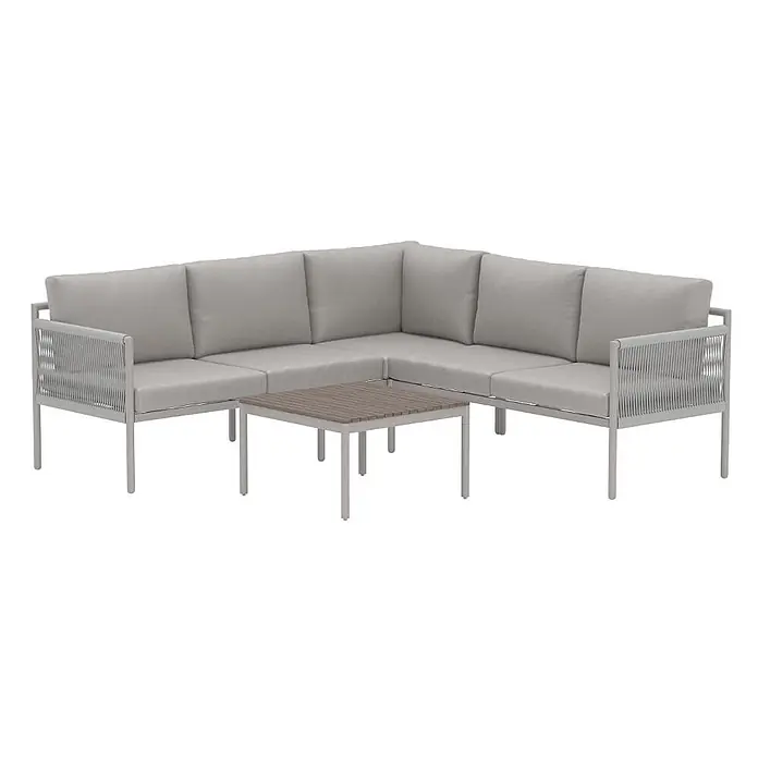 Ebuy24 Loungemöbel-Set Kos - 2 -tlg., Nonwood, Beige - Hellgraues Outdoor-Ecksofa mit Seilarmlehnen und passendem Lamellen-Couchtisch.