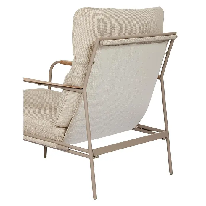 Ebuy24 Loungemöbel-Set Madison - 3 -tlg., Nonwood, Olefin, PE-Kunststoff, Polyester, Stahl, Beige - Outdoor-Lounge-Sessel mit taupefarbenem Metallgestell, beigefarbenem Stoffbezug und Holzarmlehnenakzenten.