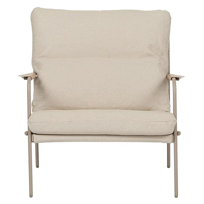 Ebuy24 Loungemöbel-Set Madison - 3 -tlg., Nonwood, Olefin, PE-Kunststoff, Polyester, Stahl, Beige - Beiger Stoff-Sessel mit hellbraunem Metallgestell und dicken Polstern.
