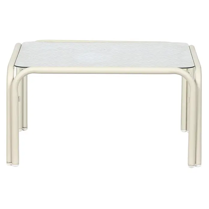 Ebuy24 Loungemöbel-Set Olga - 3 -tlg., Aluminium, Glas, Polyester, TPU, Beige - Heller Beistelltisch aus Metall mit gemusterter Glasplatte.